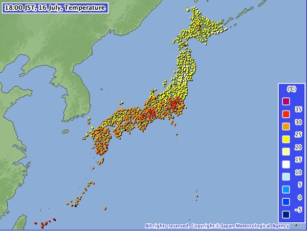 Mapa de calor en Japón.
