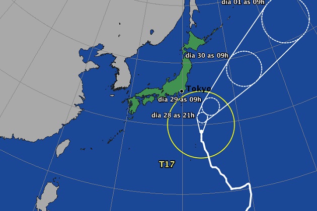 Trayectoria del tifón 17 a las 9.48 horas de hoy domingo.