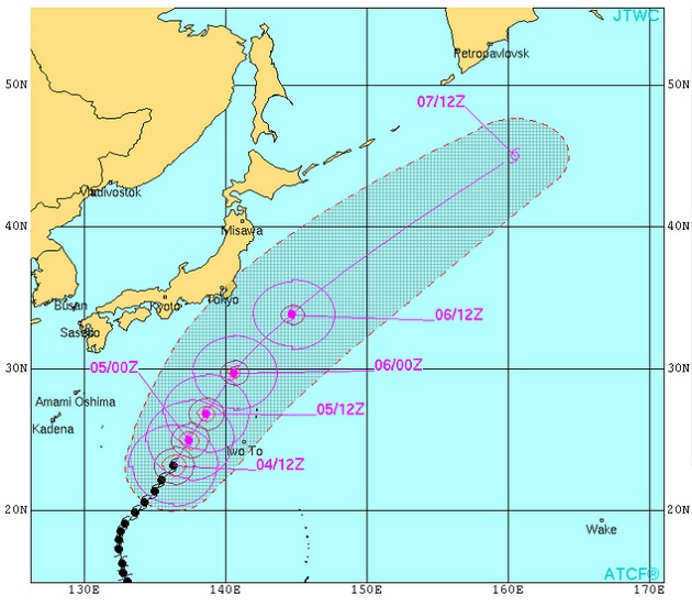 El tifón 20 según el Centro de Alertas de US Navy con base en Pearl Harvor.