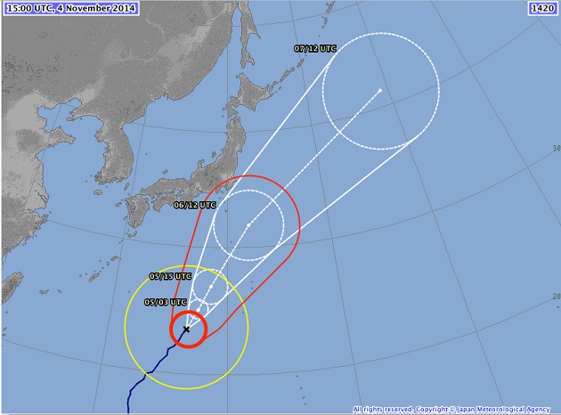 Trayectoria del tifón 20 según la agencia japonesa.