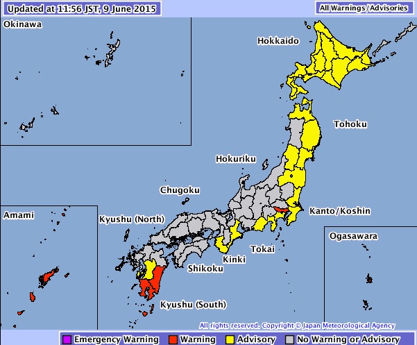 advertencias en kagoshima y miyazaki