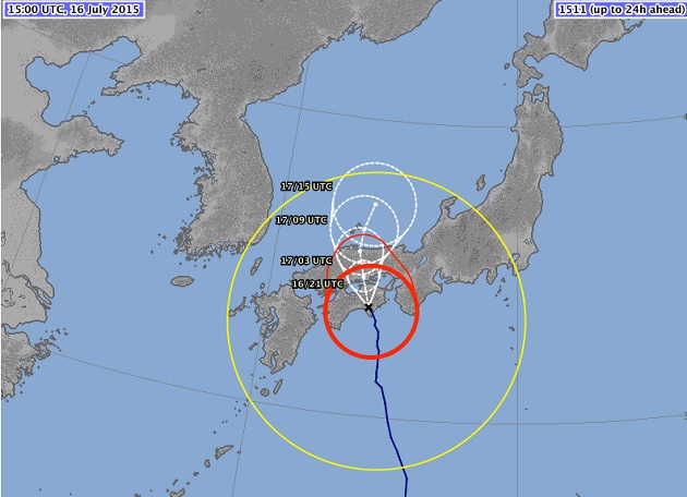 Trayectoria actual del tifón 11.