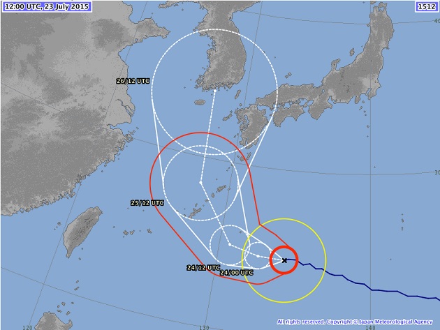Trayectoria del tifón 12 para este fin de semana.